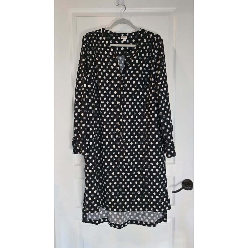 Merona Black White Polka Dot High Low Shirt Dress Long Sleeve Pockets Large